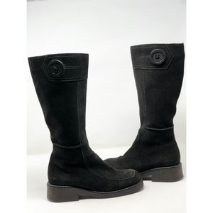 La Canadienne Black Suede Boots Button Sz 6.5